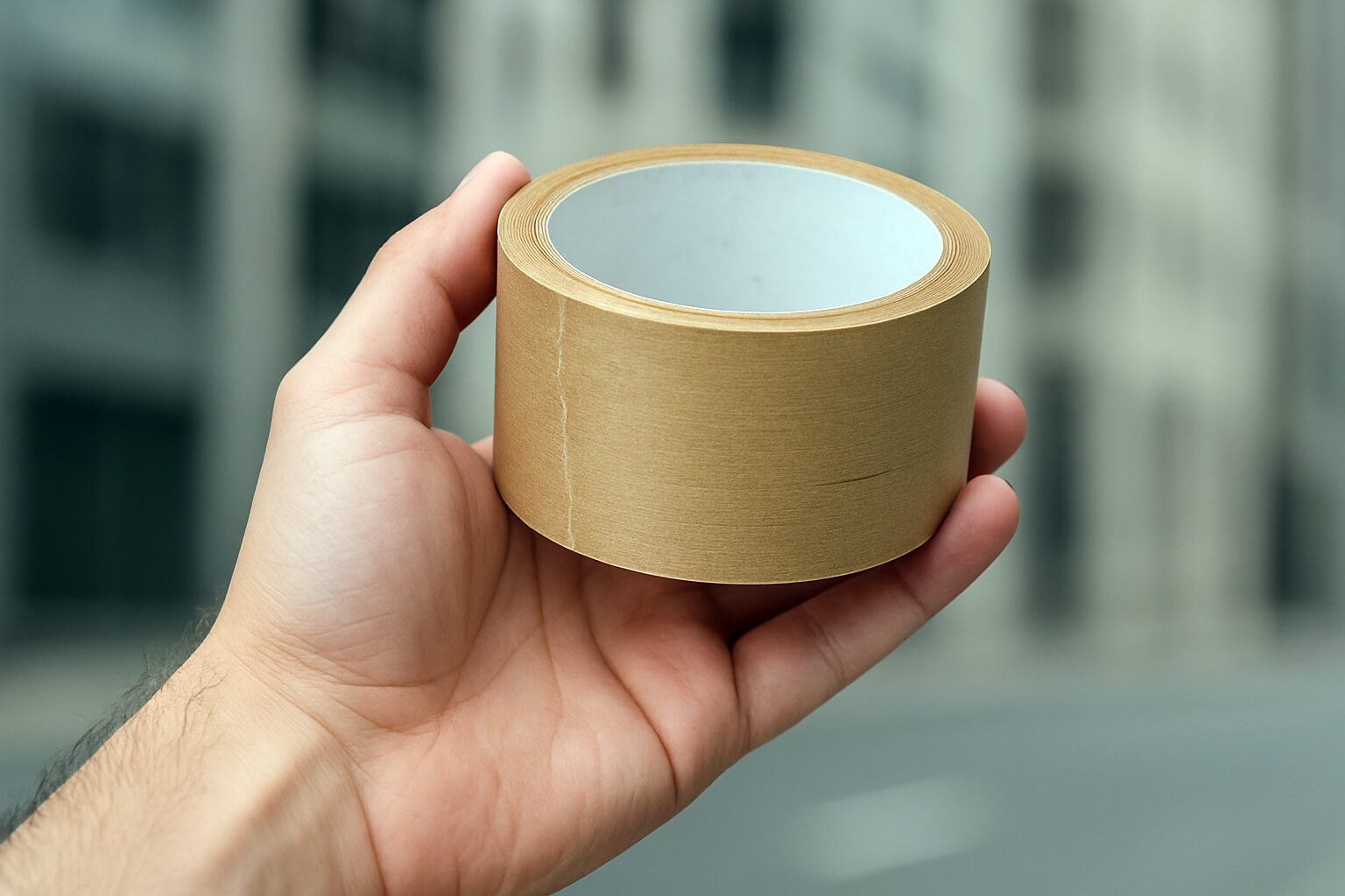 Gerecycleerde papieren tape gebruikt voor onze pakketten